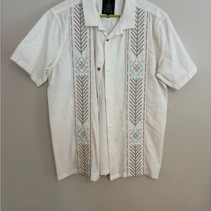 Roark Gonzo White Short Sleeve Shirt with Embroidered Pattern